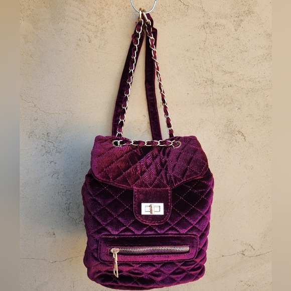 Velvet Quilted Mini Backpack - Picture 5 of 11